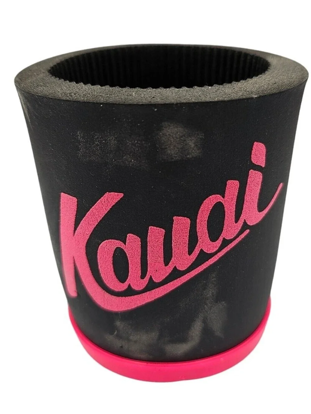 Vintage 1980s Drink Can Koozie Foam Kauai Hawaii Bright Pink Black